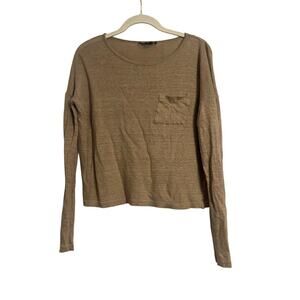 Vince Tan Linen Long Sleeve Cropped Pocket Top Size Med